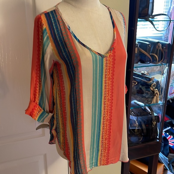 KLd Signature V-Neck Multi Stripe Hi-Lo Top Size Small - Picture 3 of 7